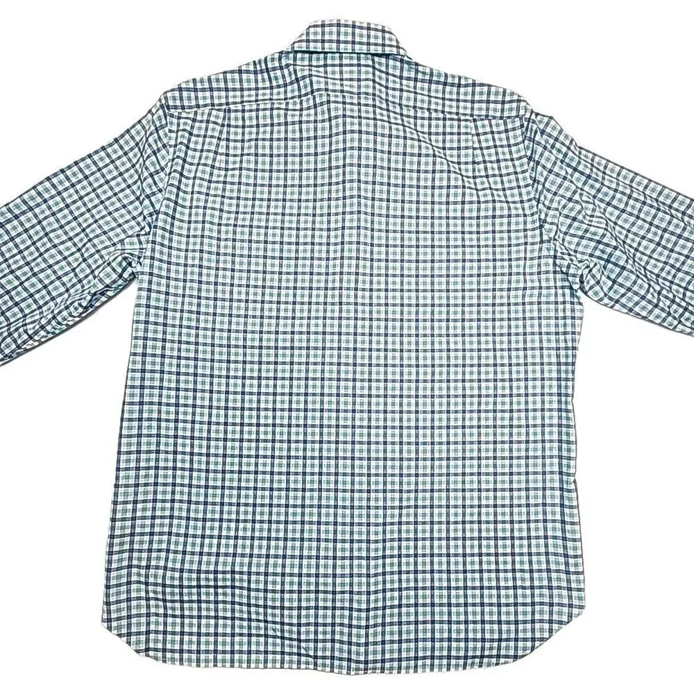 J Crew Shirt 120s 2-Ply Blue White Check Plaid Men Sz XL Button Long Slv Cotton